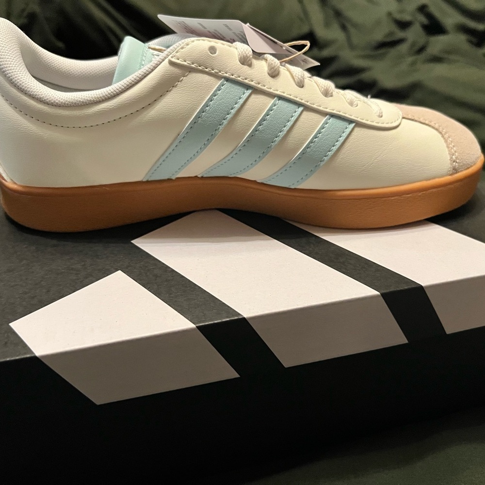 Adidas Cream and Light Blue Sneakers - Picture 2 of 2